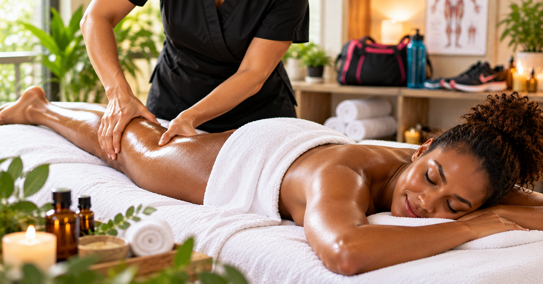 Sports massage focused on an athlete's muscles in a professional massage setting
