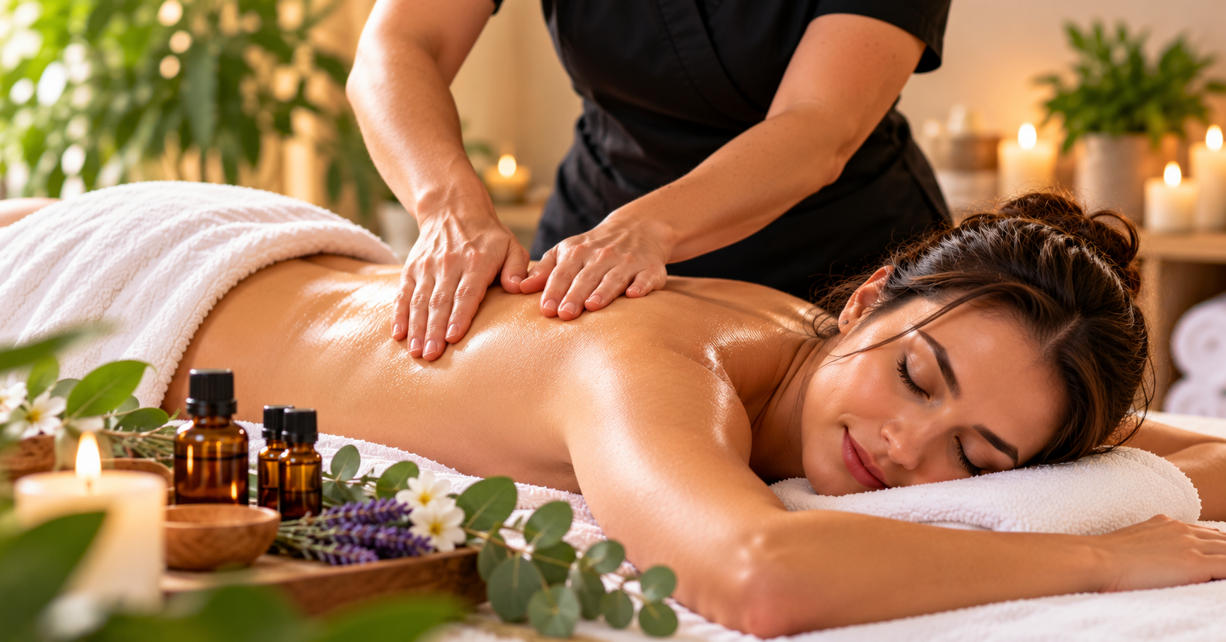 Aromatherapy massage with aromatic oils in a professional massage setting